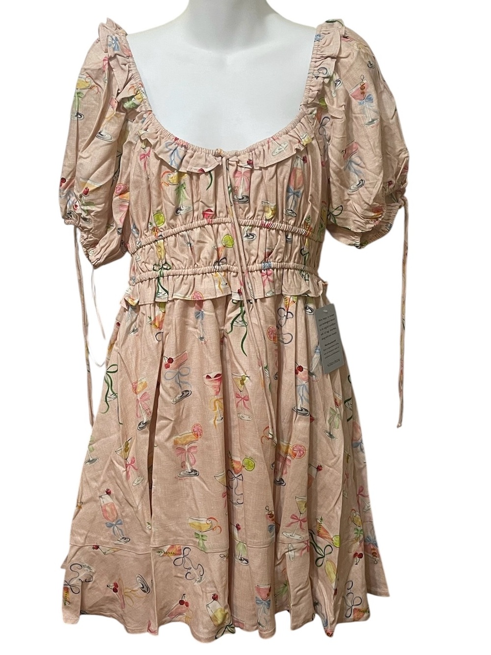 En Saison Anthea Jacklin Pink Puff Sleeve Linen Blend Babydoll Dress sz M NWT - Picture 2 of 11